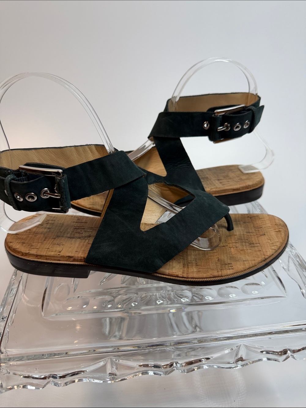 Donald Pliner vintage Lola2 teal blue suede Cross-Strap Women's Sandals size 7